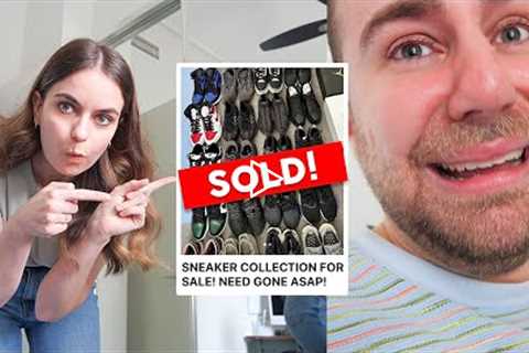 Selling my Husband's $20,000 Sneaker Collection PRANK! HE CRIED!