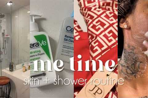 my shower + skin routine | body care + skin care + pajamas